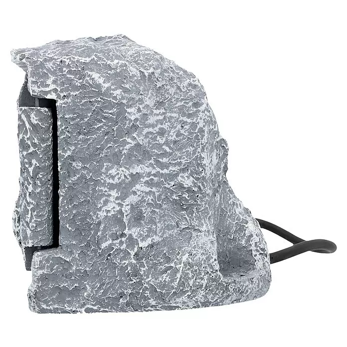 UniTEC Baustromverteiler Power Rock - Anzahl Steckdosen Schuko: 4 Stk., IP44 - Graues, strukturiertes, felsförmiges Außengehäuse mit schwarzem Kabel.
