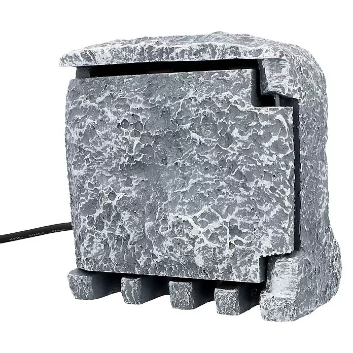 UniTEC Baustromverteiler Power Rock - Anzahl Steckdosen Schuko: 4 Stk., IP44 - Graues, strukturiertes Gehäuse in Steinoptik für ein Elektrogerät mit Kabelausgang.