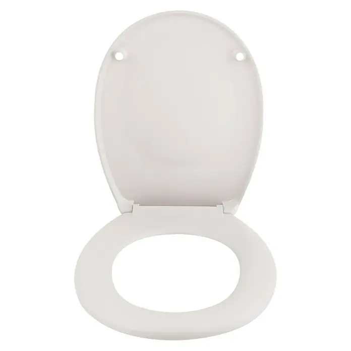 Spirella Tapa de WC Neela - Duroplast, Blanco, Con caída amortiguada - Imagen de alta resolución de un asiento de inodoro blanco con la tapa abierta, ideal para exhibiciones de baño o sanitarios.