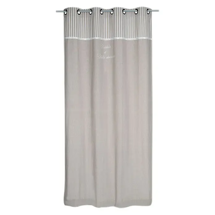 Cortina con ollaos Belle Demeures - An x Al: 140 x 250 cm, Gris, Materiales naturales - Elegante cortina gris con estampado de rayas y bordados delicados, que añade un toque de encanto a cualquier habitación. Ideal para dormitorios y salones.
