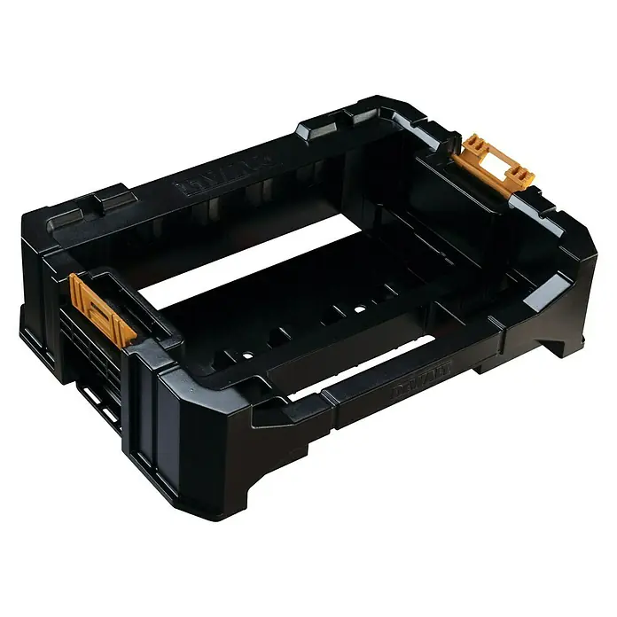 DeWalt Werkzeugkasten - Kunststoff, L x B x H: 437 x 310 x 120 mm - Das Bild zeigt einen schwarzen DeWalt T-Stak Werkzeugkoffer, der robust und ideal für die Aufbewahrung und den Transport von Werkzeugen ist.