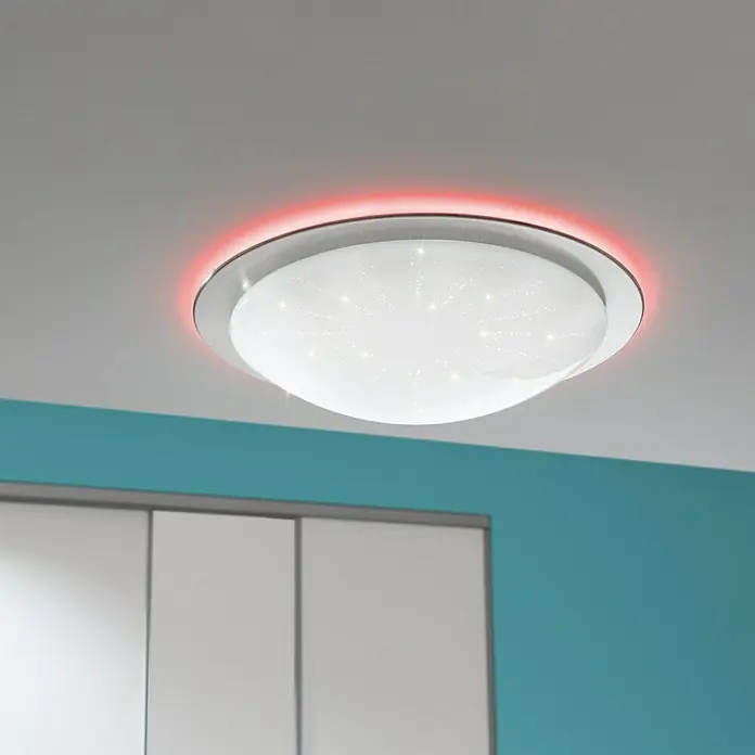 Tween Light Plafón LED Oria - 35 W, Blanco, Blanco neutro - La lámpara de techo con efecto cielo estrellado crea un ambiente especial. El borde rojo le da a la habitación un toque moderno.