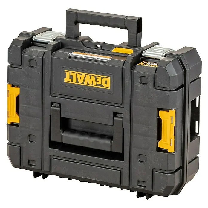 DeWalt Werkzeugkasten TSTAK II - L x B x H: 333 x 440 x 162 mm, Kunststoff - Schwarzer DeWalt Werkzeugkoffer mit gelben Akzenten und Tragegriff. Ideal zur Aufbewahrung und zum Transport von Werkzeugen.