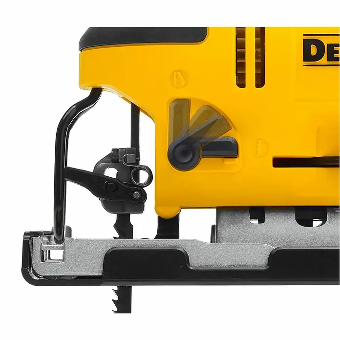 DeWalt Elektro-Pendelhubstichsäge DWE349-QS - 500 /min - 3.200 /min, Max. Schnitttiefe in Holz: 85 mm, Anzahl Pendelhubstufen: 3 Stk. - Detailaufnahme einer gelben DEWALT Stichsäge, die Präzision und Leistung für verschiedene Schneidanwendungen vereint.