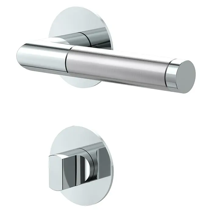 Diamond Doors Zimmertürgarnitur Oregon - L-Form, Edelstahl, Schlitzkopf/Olive - Elegantes Chrom-Duscharmatur-Set mit Hebel und Umsteller für ein stilvolles Badezimmer-Design. Moderne Optik für eine exklusive Dusche.