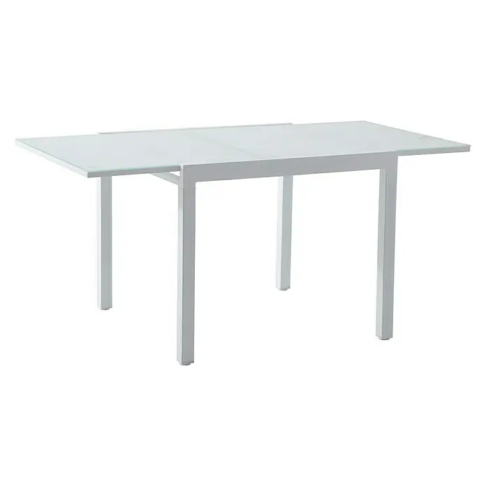 Sunfun Mesa de jardín Petra - L x An x Al: 90 x 90 x 75 cm, Blanco - Mesa de comedor blanca con tablero de cristal y patas metálicas. Su diseño moderno complementa cualquier decoración.