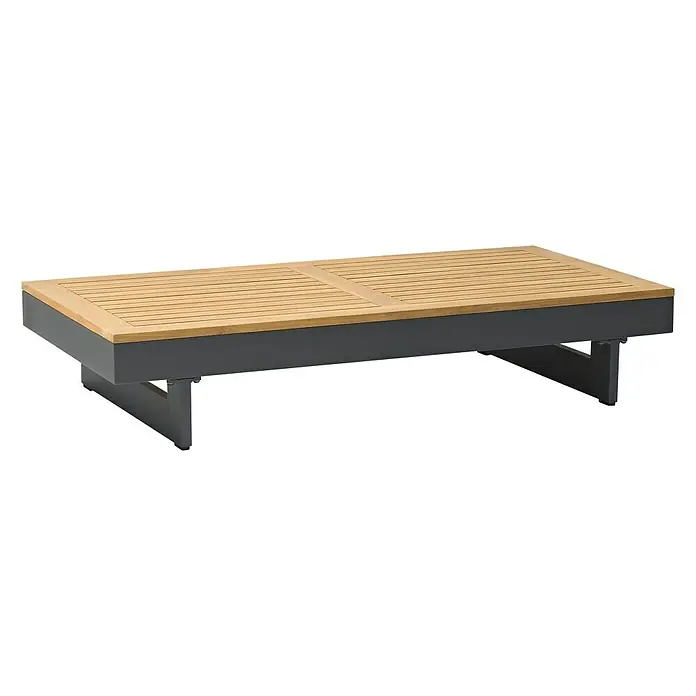 Conjunto de muebles Molise - 4 pzs., Madera de acacia/Aluminio, Antracita - Una mesa de centro moderna para exteriores con listones de madera y un marco oscuro. Ideal para relajarse.