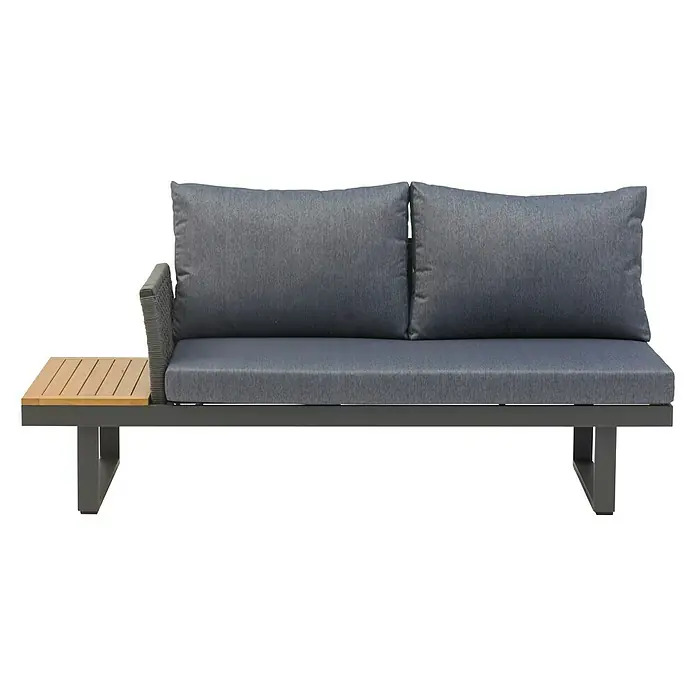 Conjunto de muebles Magalí - 5 pzs., Madera de acacia/Aluminio, Antracita - Elegante sofá de exterior gris con mesa auxiliar. Perfecto para horas de relax en el jardín o en la terraza. Cojines cómodos incluidos.