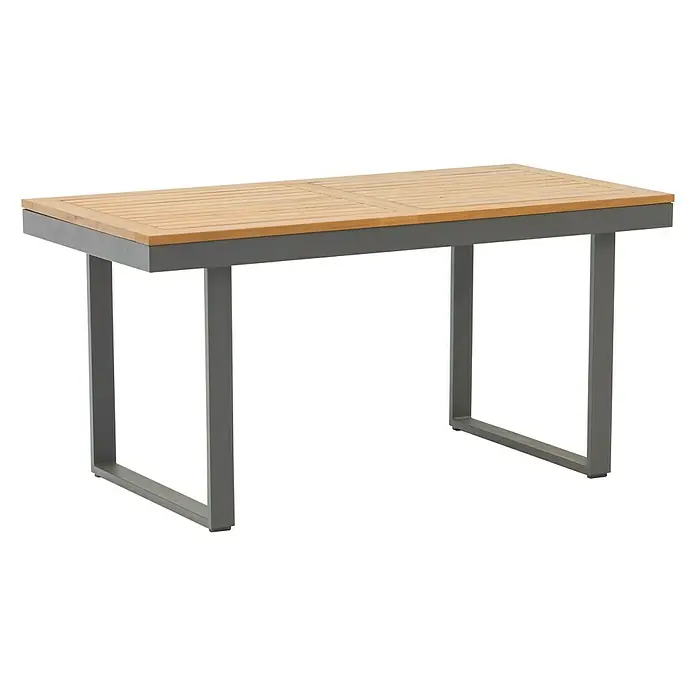 Conjunto de muebles Magalí - 5 pzs., Madera de acacia/Aluminio, Antracita - Esta mesa es un mueble elegante con una tapa de madera y una estructura metálica robusta, ideal para uso interior y exterior.