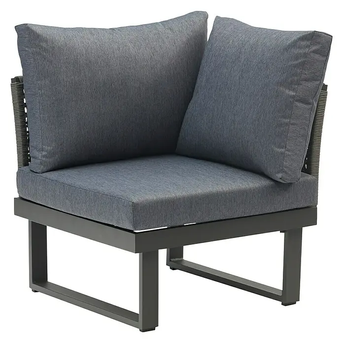 Conjunto de muebles Magalí - 5 pzs., Madera de acacia/Aluminio, Antracita - Elegante sofá esquinero gris con cojines suaves. El complemento perfecto para cualquier patio o jardín para relajarse con estilo.