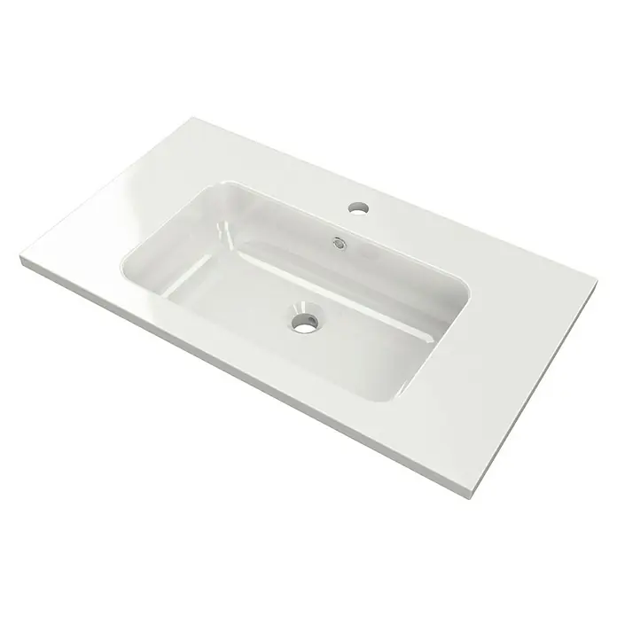 Lavabo Zeppelin - 100,5 x 45,5 cm, Orificios para grifo: Medio, Con desbordamiento, Blanco - Encimera de lavabo clara con lavabo integrado y orificio para grifo para el baño. Diseño moderno para un baño elegante.