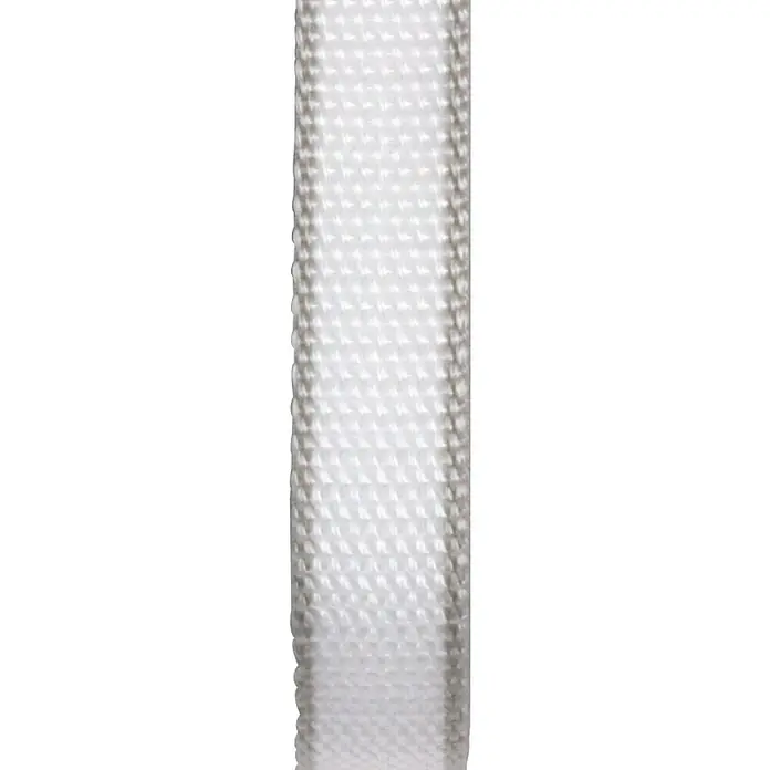 Cinta para persiana - Blanco/gris, Largo: 6 m, Anchura de la correa: 22 mm - Primer plano de una cinta textil blanca tejida, ideal para manualidades y decoraciones. Muestra la textura fina del material.