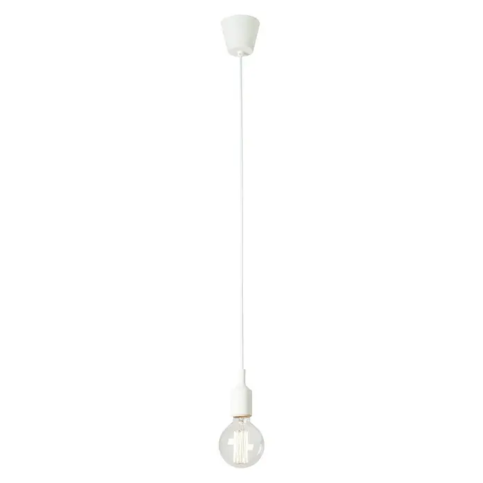 Sulion Lámpara colgante Silikon - 60 W, L x An x Al: 10 x 10 x 125 cm, Blanco, E27 - Una lámpara colgante con un cable blanco largo, un portalámparas blanco y una bombilla transparente, que ofrece un diseño sencillo y moderno.