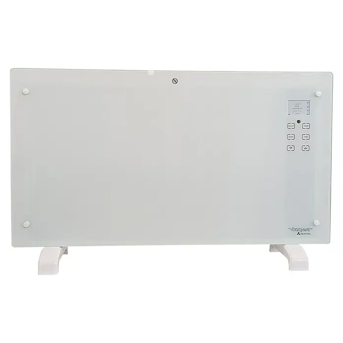 Voltomat HEATING Convector Cristal - 2.000 W, Habitaciones de hasta 20 m², Blanco - Imagen de un radiador eléctrico blanco con pantalla digital y controles, perfecto para espacios de vida modernos.