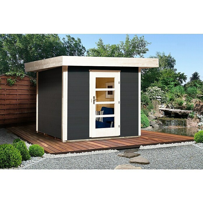 Weka Gartenhaus 172 (Außenmaß inkl. Dachüberstand (B x T): 275 x 314 cm, Holz, Anthrazit, Tür mit Lichtausschnitten)