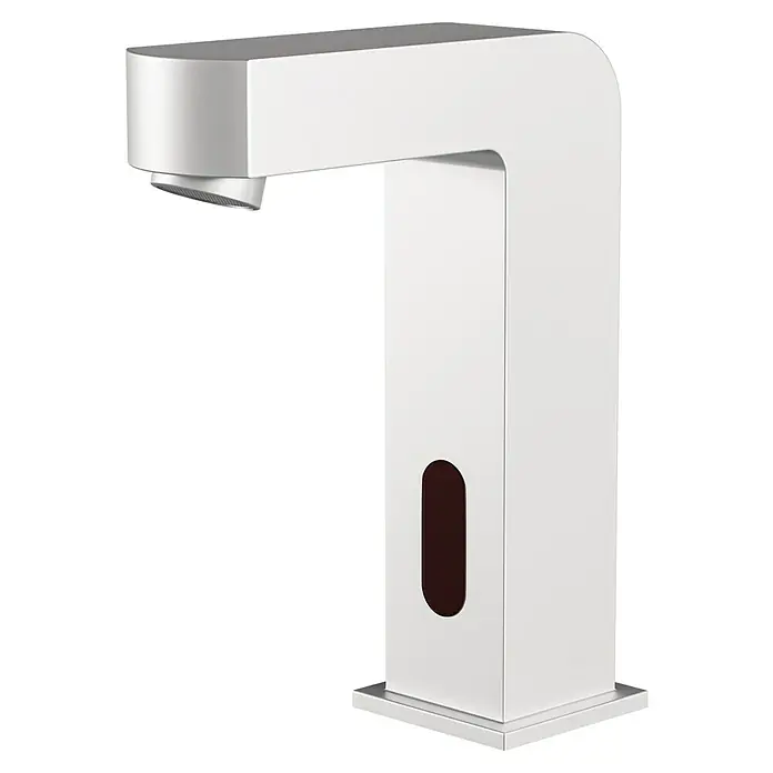 Camargue Grifo monomando de agua fría Sensor - Cromo, Brillante - Grifo blanco moderno sin contacto con sensor para baño o cocina. Diseño higiénico y elegante.