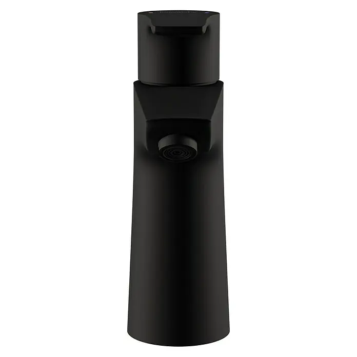 Hansgrohe Talis E Waschtischarmatur 110 - Schwarz, Matt - Eine Nahaufnahme einer schwarzen Armatur, die ein modernes und minimalistisches Design aufweist und sich für Badezimmer eignet.