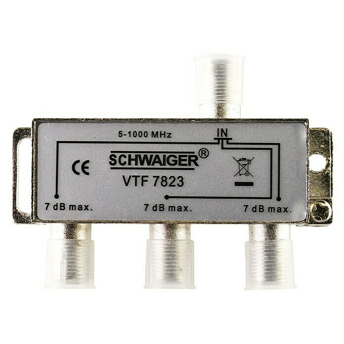 Schwaiger Verteiler3-fach, F-Buchse, 5 - 1.000 MHz, 7 dB Front View