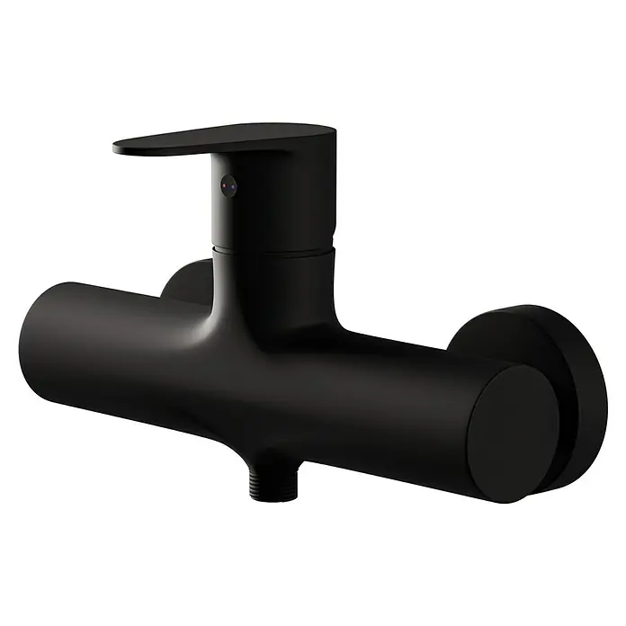 Camargue Elba Brausearmatur - Schwarz, Matt - Ein modernes, mattschwarzes Wandarmatur-Set. Das Design ist minimalistisch mit klaren Linien und einer intuitiven Bedienung für das Badezimmer.