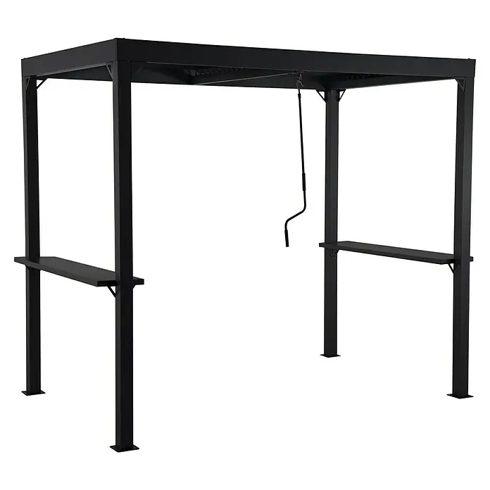 Sunfun Melina Pérgola para barbacoa - An x Pr: 250 x 160 cm, Color del armazón: Negro, Aluminio - Pérgola negra para exteriores con estantes y manivela, ideal para jardín o patio. Robusta y elegante para horas de relax al aire libre.