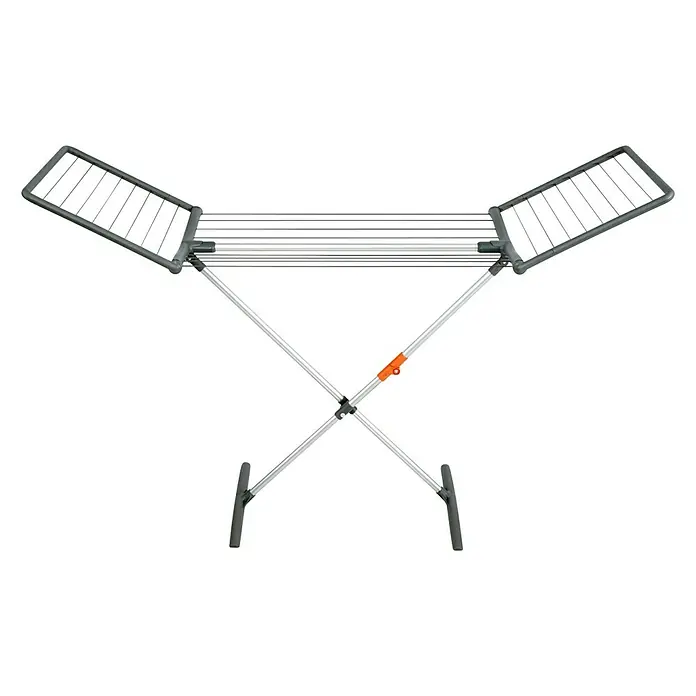 Juwel Flügel-Wäscheständer Superdry Alu - Länge Wäscheleine: 18 m, L x B x H: 181 x 114 x 54 cm, Grau - Bild eines Wäscheständers mit ausklappbaren Flügeln zum Trocknen von Kleidung im Innenbereich.