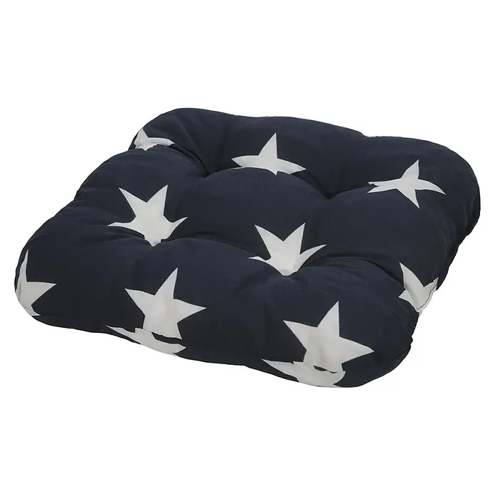 Sunfun Sitzkissen Susa - L x B x H: 38 x 38 x 8 cm, Dunkelblau/Weiß - Sternenkissen: Ein gemütliches Sitzkissen mit einem dunkelblauen Sternmuster, perfekt für zusätzlichen Komfort und Stil in jedem Raum.