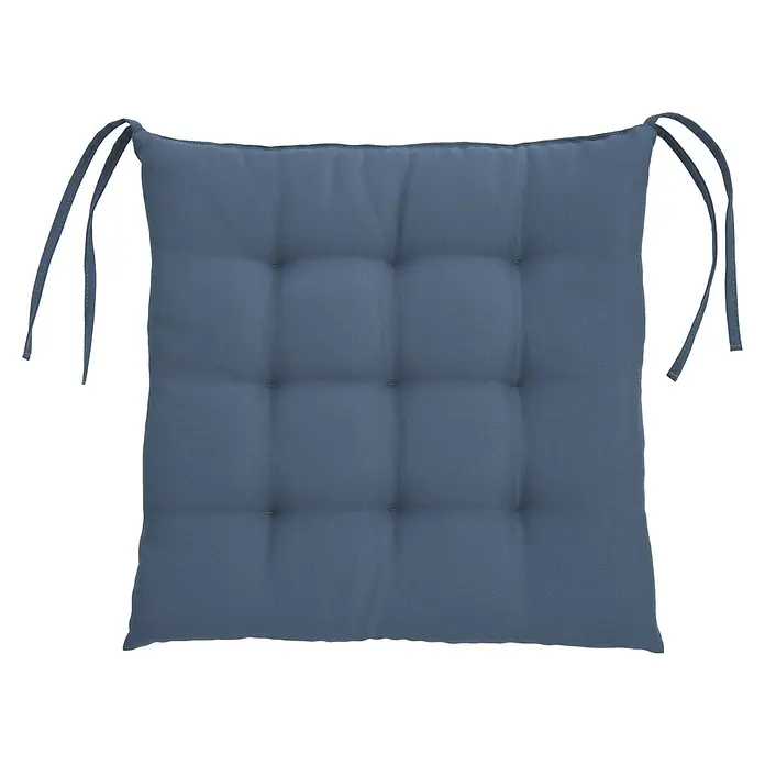 Sunfun Sitzkissen Nils - L x B x H: 40 x 40 x 4 cm, Petrol, 100% Polyester - Ein quadratisches, blaues Sitzkissen mit Knöpfen und Bindebändern für Stühle, ideal für zusätzlichen Komfort und Stil.
