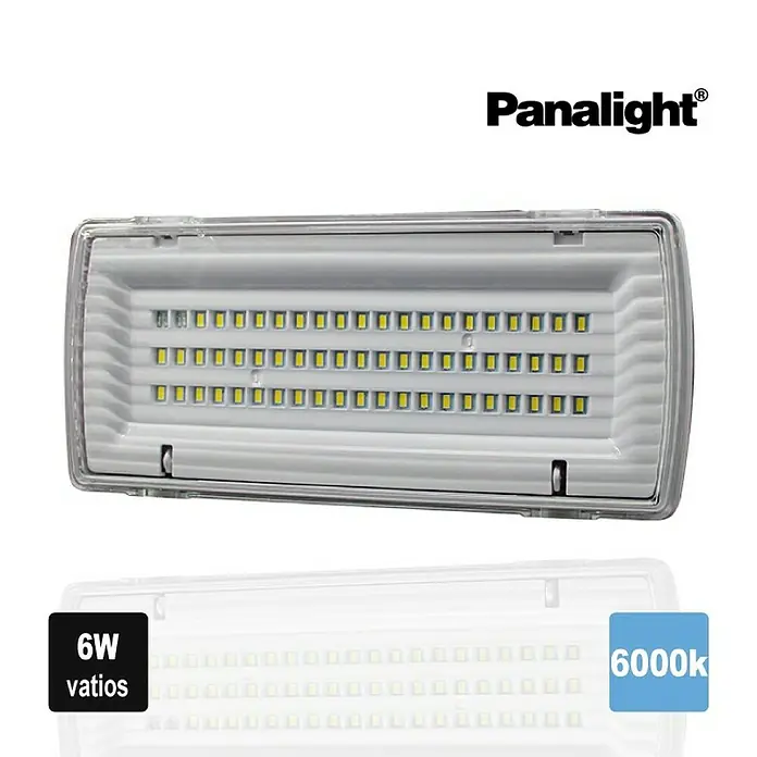 Panalight Luz de emergencia - 6 W, 6.000 K, 570 lm, Plateado - Luz de emergencia LED Panalight, 6W, 6000K. El diseño presenta una forma rectangular llena de pequeños LED.