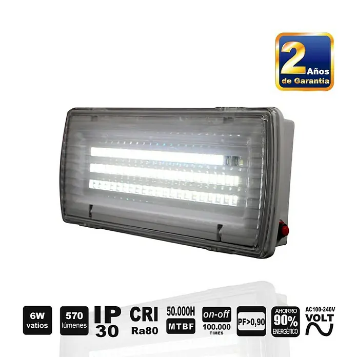 Panalight Luz de emergencia - 6 W, 6.000 K, 570 lm, Plateado - Luz de emergencia LED con 6W de potencia, 570 lúmenes de brillo, protección IP30, CRI Ra80, 50.000h MTBF y 2 años de garantía.