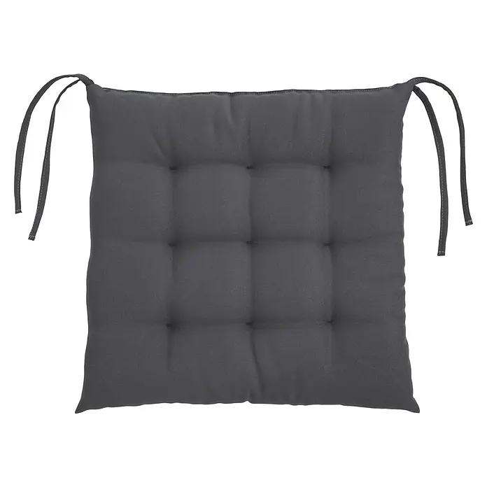 Sunfun Sitzkissen Nils - L x B x H: 40 x 40 x 4 cm, Anthrazit, 100% Polyester - Ein quadratisches, graues Sitzkissen mit Schnüren zum Befestigen an einem Stuhl, ideal für zusätzlichen Komfort und Stil im Esszimmer oder Garten.