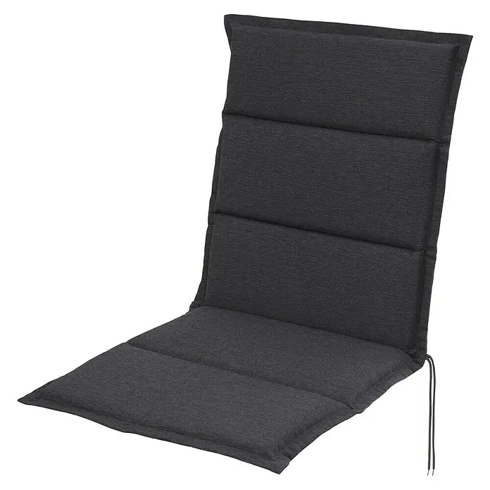 Sunfun Elba Sitzauflage - Anthrazit, Niederlehner, L x B x H: 105 x 50 x 4 cm, Materialzusammensetzung Bezug: Polyester - Nahaufnahme eines dunkelgrauen Stuhlkissens mit Polsterung, ideal für Gartenmöbel. Bequemes und stilvolles Design.