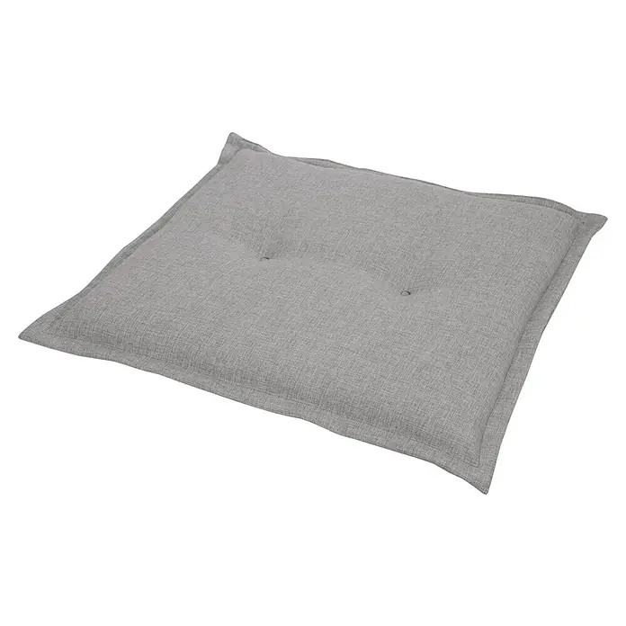 Sunfun Exclusive-Line Gartenmöbel-Auflage Extra - Kissen, Hellgrau, L x B x H: 45 x 50 x 6 cm, Polyester - Ein hellgraues, quadratisches Sitzkissen mit zwei Knöpfen in der Mitte. Das Kissen hat eine umlaufende Randnaht, die für mehr Komfort sorgt.