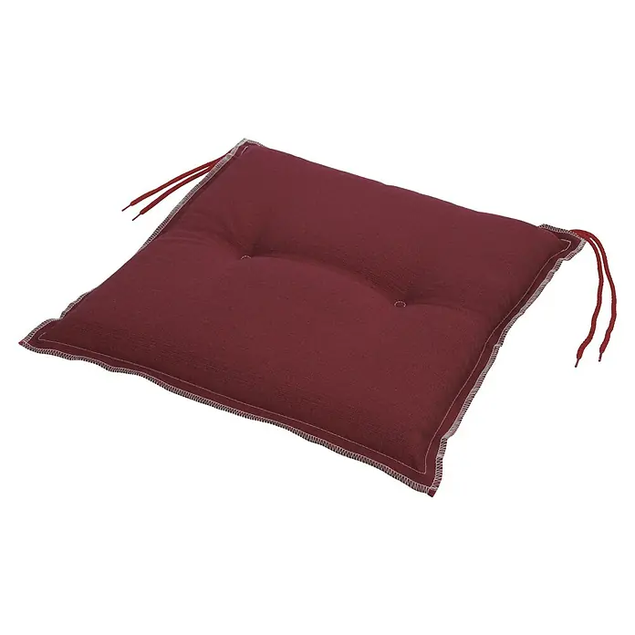 Sunfun Gartenmöbel-Auflage Springfield - Kissen, Bordeaux, L x B x H: 40 x 40 x 6 cm, Polyester - Quadratisches, weinrotes Sitzkissen mit Knöpfen und weißen Ziernähten, sowie passenden Bindebändern.
