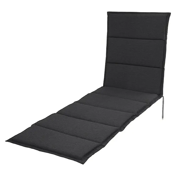 Sunfun Elba Liegenauflage - Anthrazit, L x B x H: 192 x 60 x 4 cm, Polyester, Liegenauflage - Abbildung eines schwarzen gepolsterten Liegestuhls auf einem schwarzen Hintergrund.