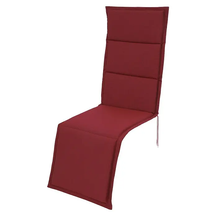 Sunfun Elba Sitzauflage Relaxsessel - Bordeaux, Relaxsesselauflage, L x B x H: 168 x 50 x 4 cm, Materialzusammensetzung Bezug: Polyester - Das Bild zeigt eine luxuriöse, burgunderrote Liegenauflage mit gesteppten Details für zusätzlichen Komfort und Stil.