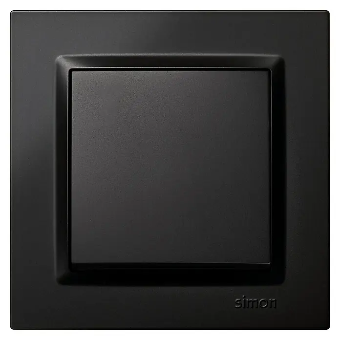 Simon 10 Pulsador - Negro, Montaje en superficie, 10 A - Interruptor de luz negro Simon con diseño cuadrado. Es elegante, sencillo y se integra perfectamente en interiores modernos.