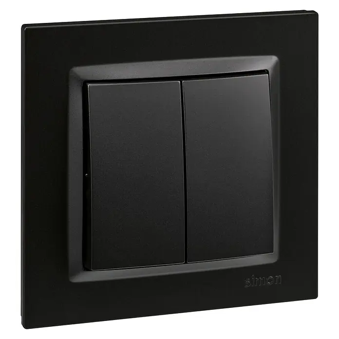 Simon 10 Conmutador doble - Negro, 10 A, Colocar - Interruptor de luz doble negro Simon para montaje en pared, ideal para interiores modernos y fácil de usar.