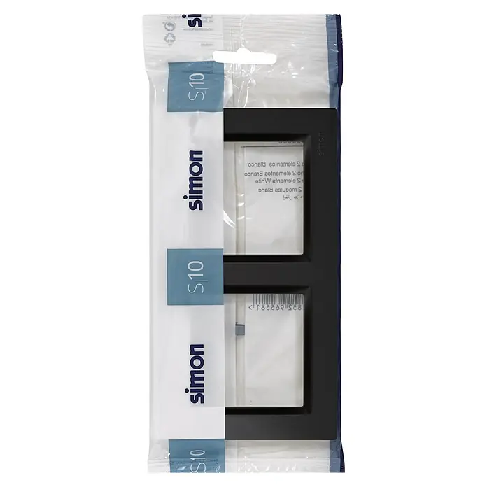 Simon 10 Marco - Negro, Modelo de mecanismos: x 2, Plástico, Colocar - Una cubierta de marco doble Simon S10 en negro elegante, perfecta para elementos de interruptor modernos. Ideal para darle un toque elegante a tu interior.