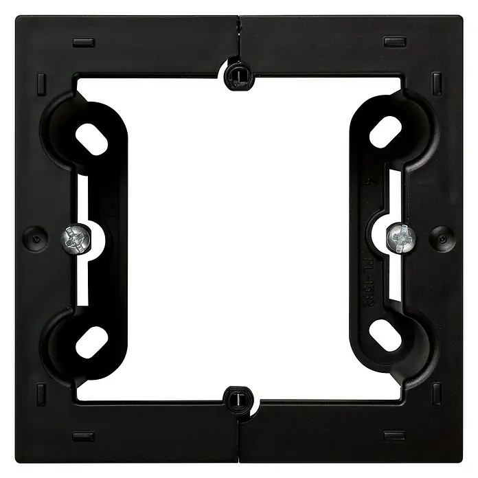 Simon 10 Caja de superficie - 4 x 8,4 x 8,4 cm, Colocar, Negro - Primer plano de una caja negra empotrada, utilizada para instalar de forma segura componentes eléctricos en paredes.