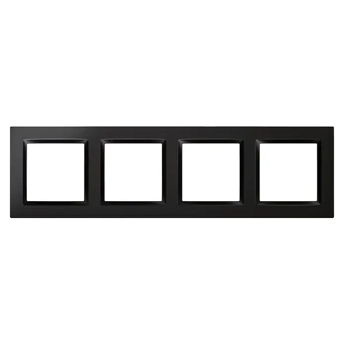 Simon 10 Marco - Negro, Modelo de mecanismos: x 4, Plástico, Colocar - Marco negro con cuatro aberturas para interruptores o enchufes, perfecto para interiores modernos y fácil instalación.