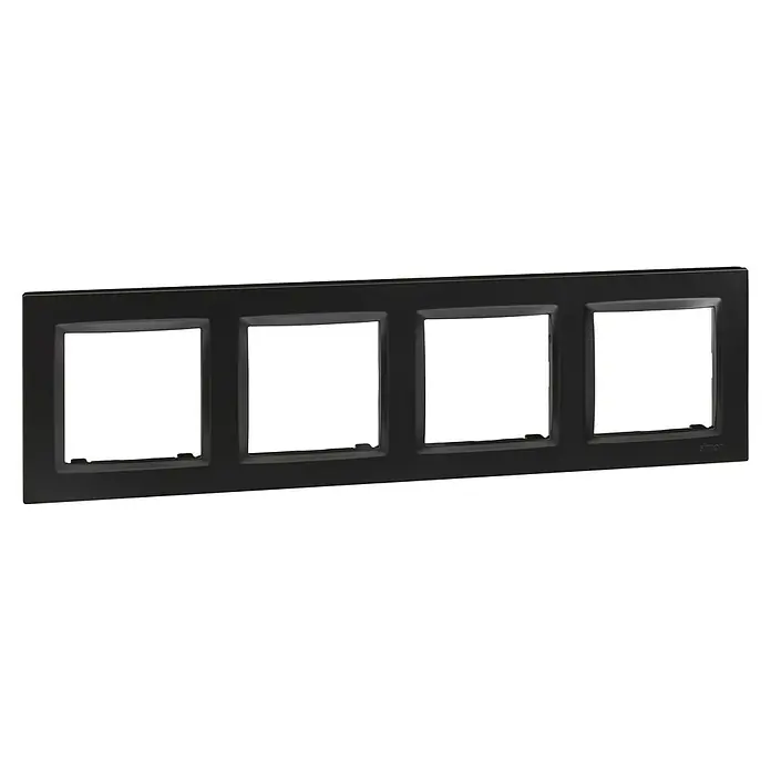 Simon 10 Marco - Negro, Modelo de mecanismos: x 4, Plástico, Colocar - Placa de cubierta negra cuádruple para interruptores y enchufes, perfecta para una integración elegante en cualquier habitación. Diseño robusto y duradero.