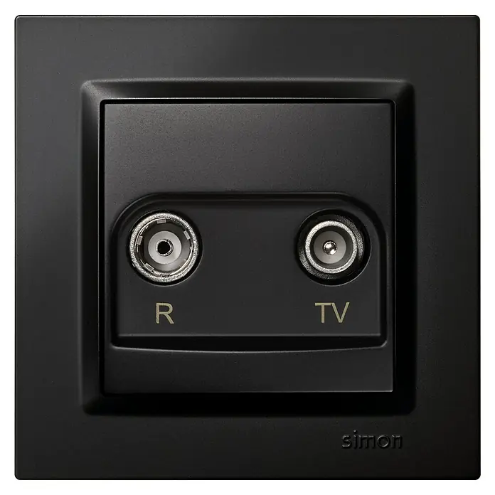 Simon 10 Toma TV Final - Negro, Colocar - Conexión negra Simon TV y R para cables de antena. Para uso en espacios con conexión de cable coaxial, diseño de alta calidad.