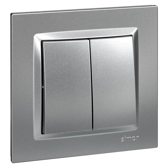 Simon 10 Conmutador doble - Aluminio, 10 A, Colocar - Interruptor de luz doble Simon plateado para controlar la iluminación. Aspecto moderno para cualquier habitación con superficie de interruptor elegante.