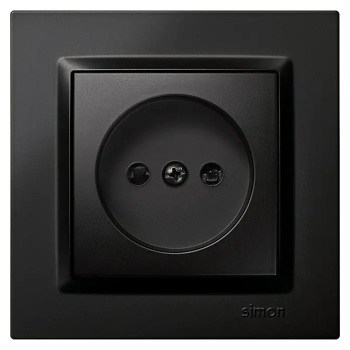 Simon 10 Enchufe bipolar - Negro, Plástico, Montaje en superficie - Enchufe eléctrico negro Simon diseñado para el mercado europeo. Un enchufe moderno y elegante para su hogar.
