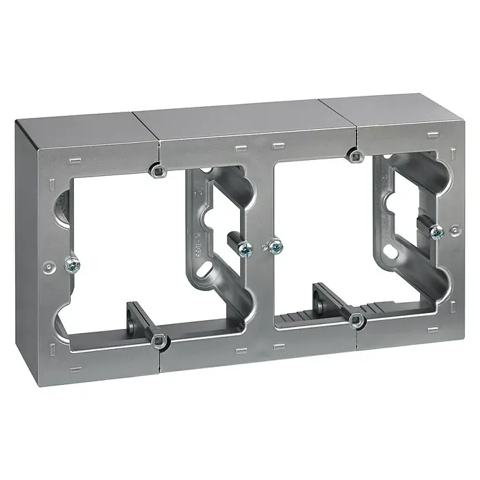 Simon 10 Caja de superficie - 4 x 8,4 x 12 cm, Colocar, Aluminio - Caja eléctrica triple de metal, ideal para instalar interruptores y enchufes en interiores que ofrece flexibilidad y fácil integración.