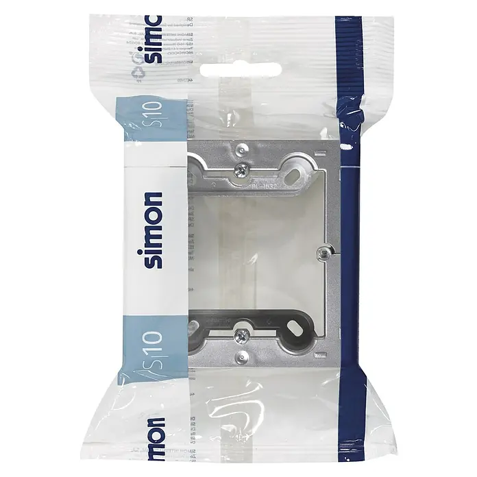Simon 10 Caja de superficie - 4 x 8,4 x 8,4 cm, Colocar, Aluminio - Caja de empotrar Simon S10 empaquetada, ideal para instalaciones eléctricas. Robusta y fácil de montar, asegura una fijación segura.
