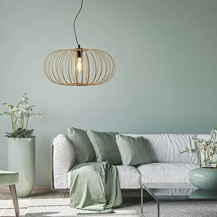 Just Light Racoon Pendelleuchte - L x B x H: 50 x 50 x 120 cm, Schwarz, natur, E27, Nicht Dimmbar - Hängeleuchte aus natürlichen Holzlamellen, beleuchtet einen modernen Wohnraum.