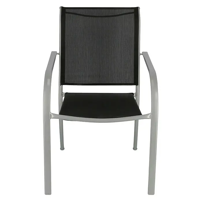 Sunfun Amy Gartenstuhl - Stapelbar, Schwarz, Silber, B x T x H: 56 x 66 x 86 cm - Dieser Stuhl mit silberfarbenem Rahmen und schwarzer Sitzfläche und Rückenlehne ist die perfekte Ergänzung für jeden Außenbereich.
