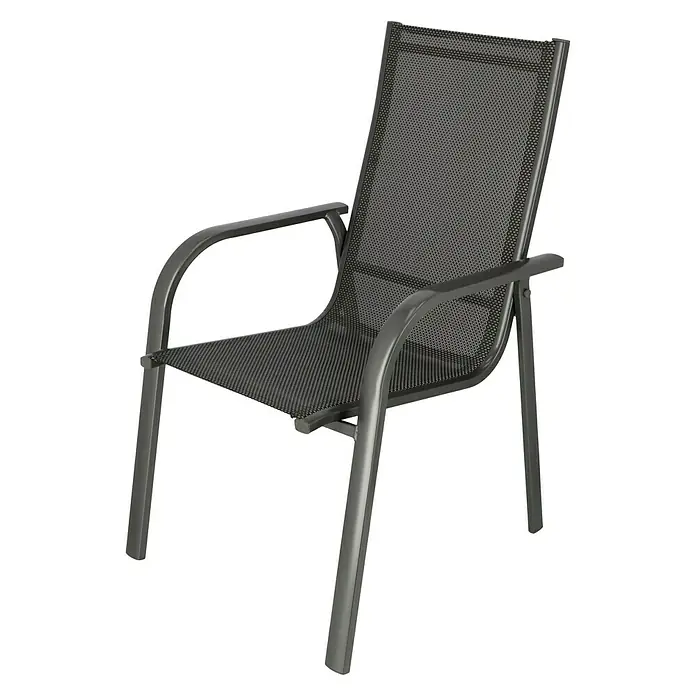 Sunfun Maja Gartenmöbel-Set - 9 -tlg., Aluminium, Naturstein, Textilen, Anthrazit - Metall-Gartenstuhl mit Armlehnen und Netzbespannung in Grau, ideal für den Außenbereich. Robust und stilvoll für entspannte Stunden.