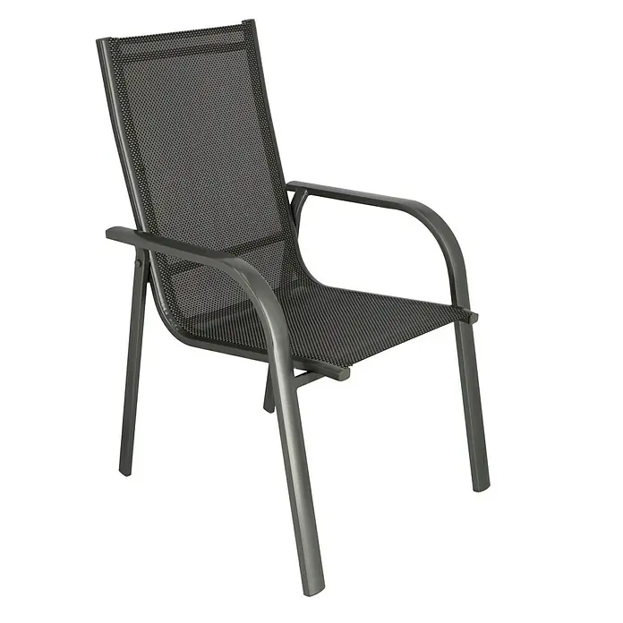 Sunfun Gartenmöbel-Set Melina/Maja - 5 -tlg., Akazie, Aluminium, Textilen, Schwarz/Anthrazit - Abgebildeter anthrazitgrauer Netzarmlehnstuhl für den Außenbereich, perfekt für Garten oder Terrasse. Komfortables und stilvolles Möbelstück.